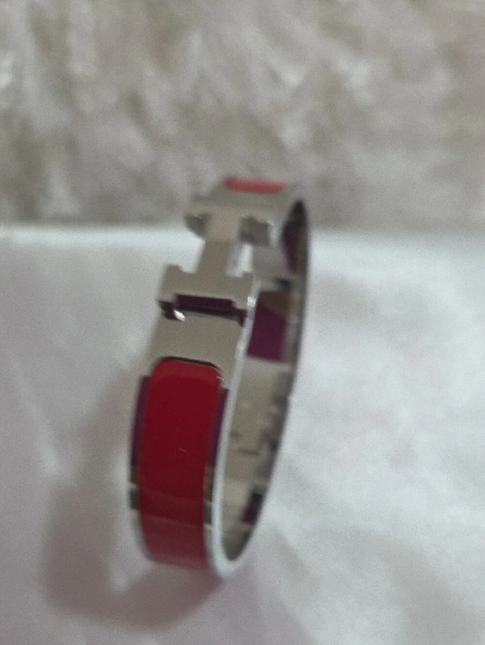 Enamel Hinge Click H Silver Colorful Bangle Bracelets